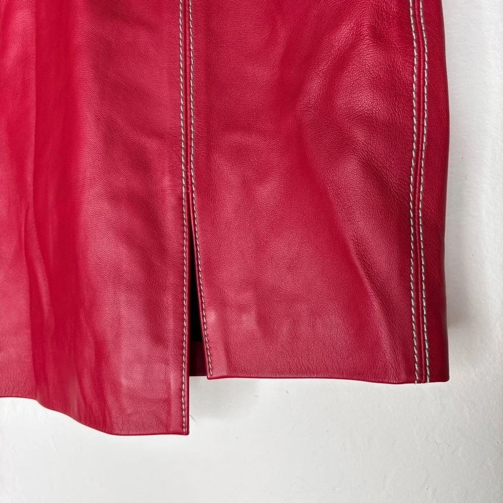 Kirin Peggy Gou Red Leather Mini Skirt Contrast Stitch Size 38 NWT